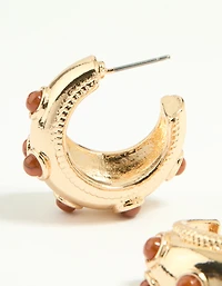 Gold Red Dot Hoop Earrings