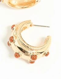 Gold Red Dot Hoop Earrings