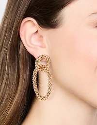 Gold Textured Double Circle Drop Earrings