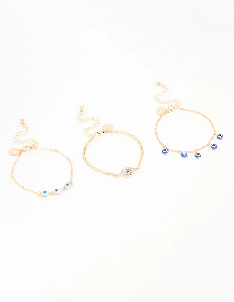 Gold Evil Eye Bracelets 3-Pack