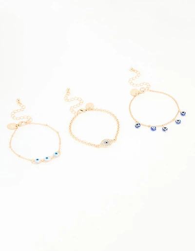 Gold Evil Eye Bracelets 3-Pack