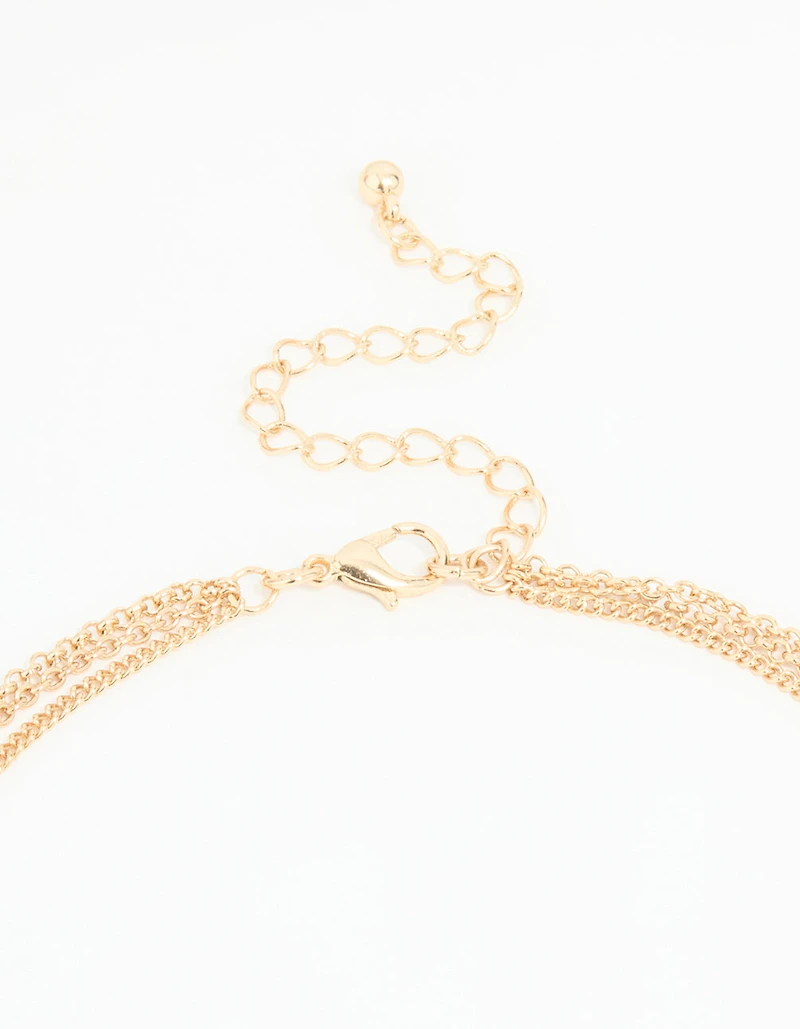 Gold Beaded Tassel Layered Necklace