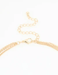 Gold Beaded Tassel Layered Necklace