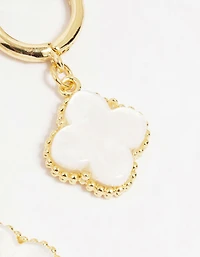 Gold Plated Brass Flower Drop Hoop Earrings