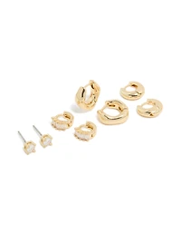 Gold Plated Brass Cubic Zirconia Baguette Earrings 4-Pack