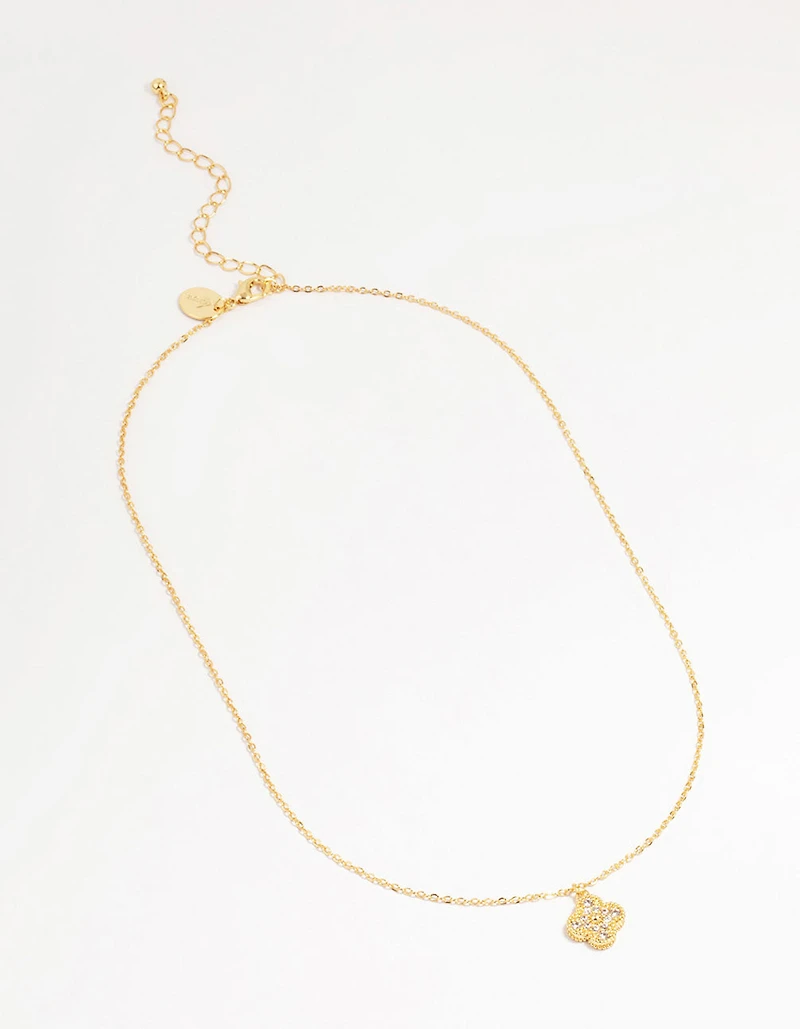 Gold Plated Brass Cubic Zirconia Flower Pendant Necklace