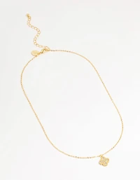 Gold Plated Brass Cubic Zirconia Flower Pendant Necklace