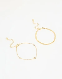 Gold Plated Cubic Zirconia & Chain Bracelets 2-Pack