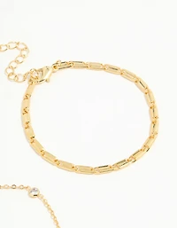 Gold Plated Cubic Zirconia & Chain Bracelets 2-Pack