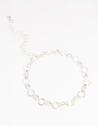 Silver Plated Brass Cubic Zirconia Alternating Link Bracelet