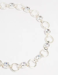 Silver Plated Brass Cubic Zirconia Alternating Link Bracelet