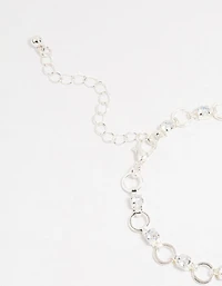 Silver Plated Brass Cubic Zirconia Alternating Link Bracelet