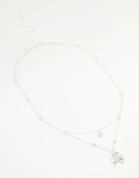 Silver Plated Cubic Zirconia & Bubble Letter A Layered Necklace