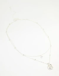 Silver Plated Cubic Zirconia & Bubble Letter B Layered Necklace
