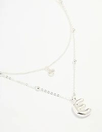 Silver Plated Cubic Zirconia & Bubble Letter E Layered Necklace