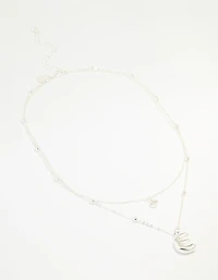 Silver Plated Cubic Zirconia & Bubble Letter E Layered Necklace