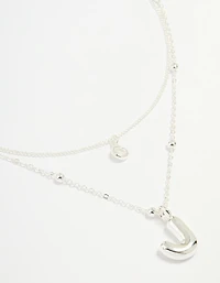 Silver Plated Cubic Zirconia & Bubble Letter J Layered Necklace