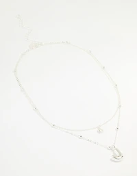 Silver Plated Cubic Zirconia & Bubble Letter J Layered Necklace