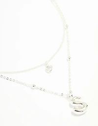 Silver Plated Cubic Zirconia & Bubble Letter L Layered Necklace