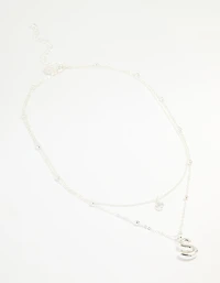 Silver Plated Cubic Zirconia & Bubble Letter L Layered Necklace