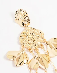 Gold Molten Petal Drop Earrings