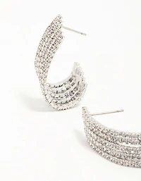 Silver Diamante Cascading Cupchain Hoop Earrings