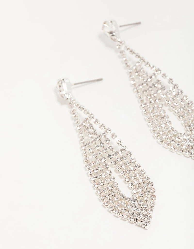Silver Diamante Pear Ornate Drop Earrings