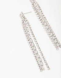 Silver Diamante Baguette Cupchain Drop Earrings