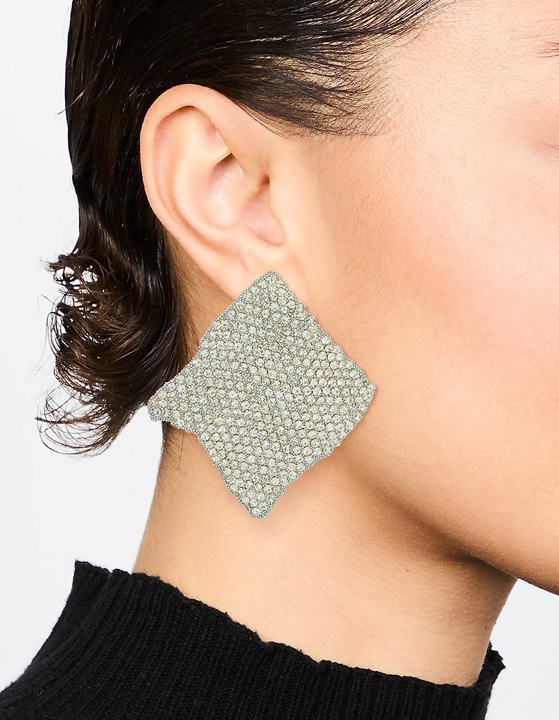 Silver Diamante Pavé Ripple Stud Earrings