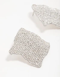 Silver Diamante Pavé Ripple Stud Earrings