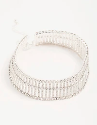 Silver Diamante Stacked Cupchain Choker Necklace
