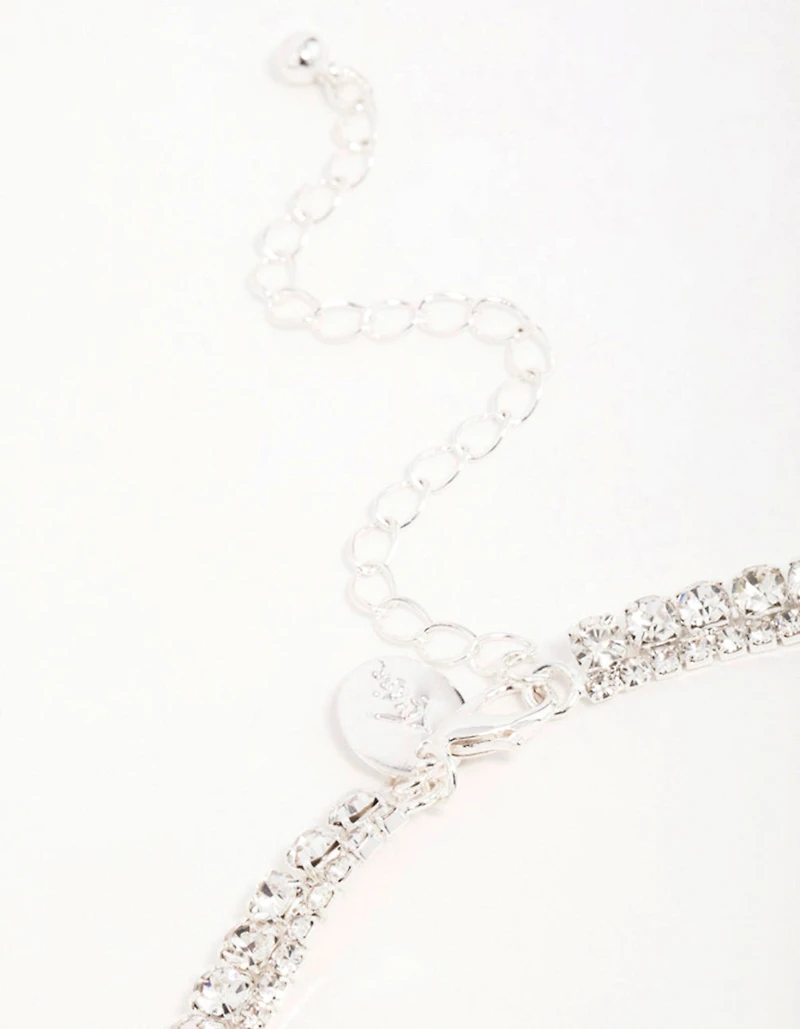 Silver Diamante Tennis Necklace & Earrings Set