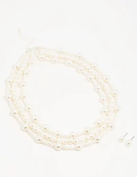 Silver Pearl Layered Necklace & Earrings Set