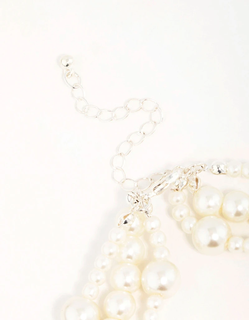 Silver Pearl Layered Necklace & Earrings Set