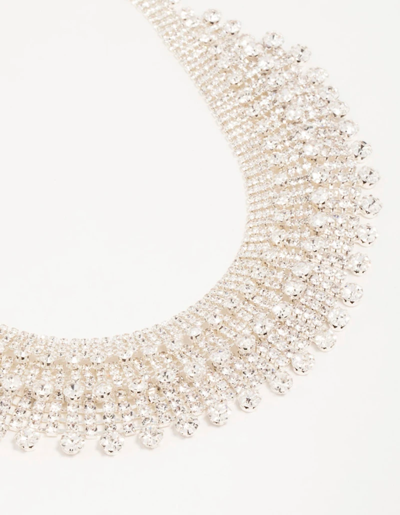 Collier en forme de bavoir en forme de chaîne en éventail en argent Diamante