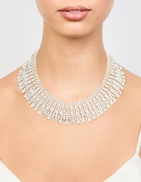 Silver Diamante Fan Cupchain Bib Necklace