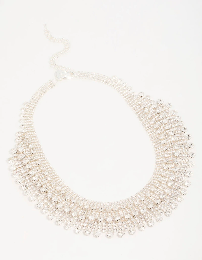 Collier en forme de bavoir en forme de chaîne en éventail en argent Diamante