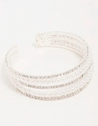Silver Diamante & Pearl Alternating Cupchain Wrist Cuff