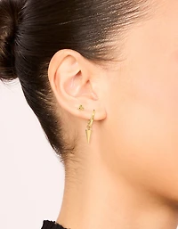 Waterproof Gold Plated Stainless Steel Dagger Huggie & Stud Earrings 2-Pack