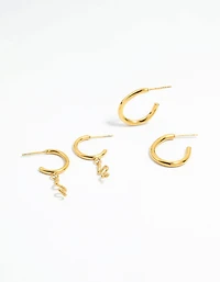 Waterproof Gold Plated Stainless Steel Sleek & Snake Charm Hoop Earrings 2-Pack