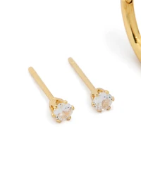 Waterproof Gold Plated Stainless Steel Mini Cubic Zirconia Earrings 2-Pack