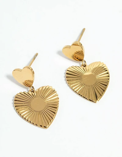 Waterproof Gold Plated Stainless Steel Heart Drop Earrings