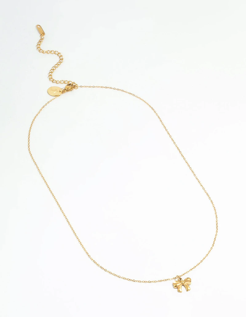Waterproof Gold Plated Stainless Steel Bow Pendant Necklace