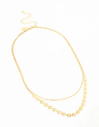 Waterproof Gold Plated Stainless Steel Hammered Layered Necklace