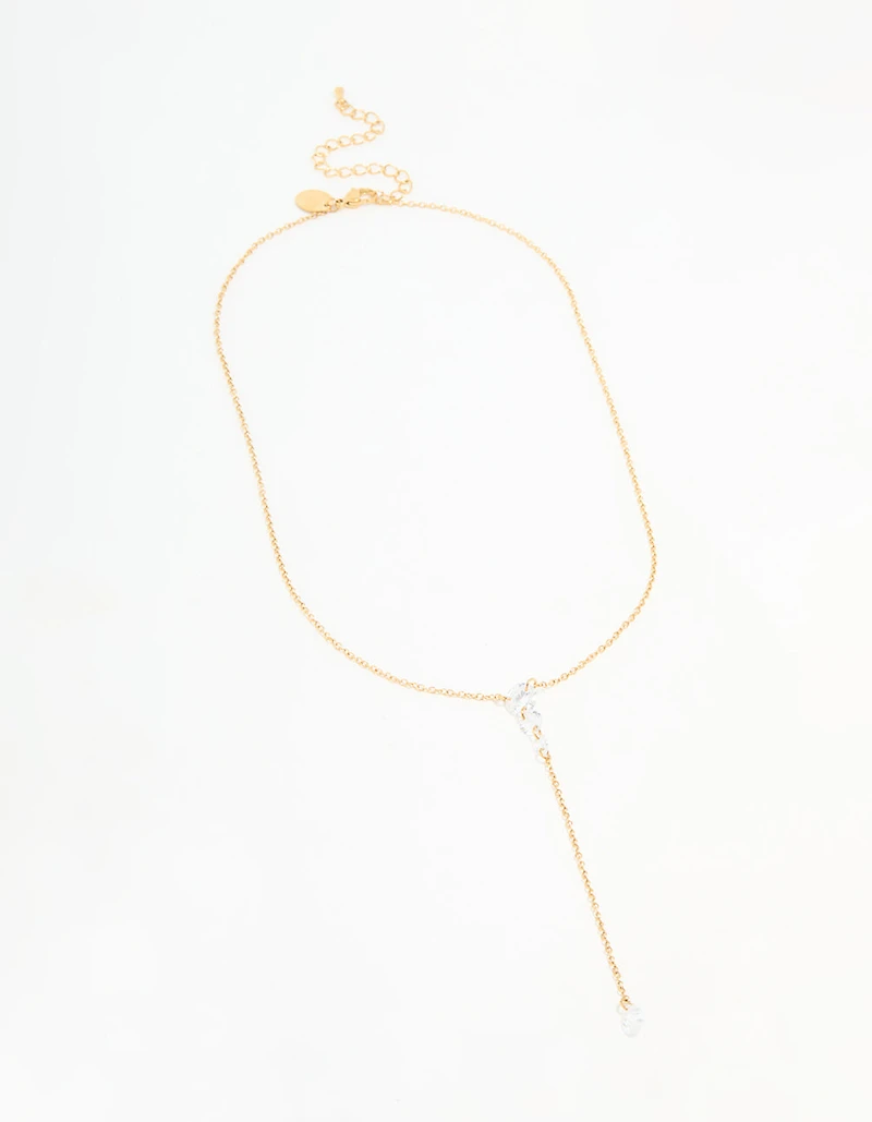 Waterproof Gold Plated Stainless Steel Cubic Zirconia Y-Necklace