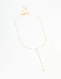 Waterproof Gold Plated Stainless Steel Cubic Zirconia Y-Necklace