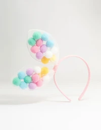 Kids Pastel Fabric Pompom Bunny Ears Headband