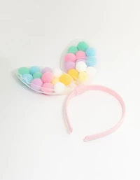 Kids Pastel Fabric Pompom Bunny Ears Headband