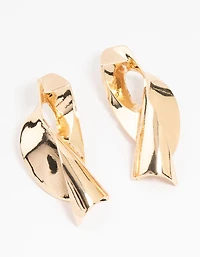 Gold Futuristic Twist Drop Earrings