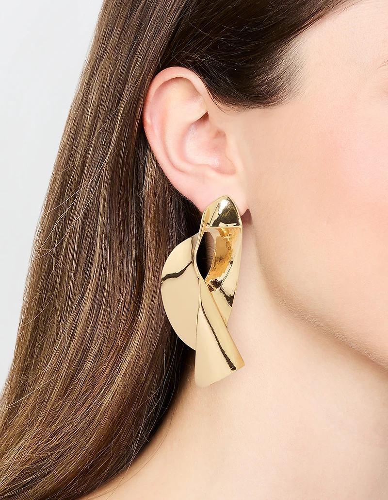 Gold Futuristic Twist Drop Earrings